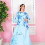 Aqua: Sky Blue Floral Hand-Worked Long Maxi