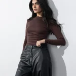 Faux Leather Barrel-Fit Trousers