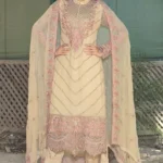 BEIGE EMBROIDERED BEMBERG CHIFFON STITCHED