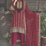MAROON EMBROIDERED BEMBERG CHIFFON STITCHED