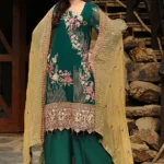 FOREST GREEN EMBROIDERED BEMBERG CHIFFON UNSTITCHED